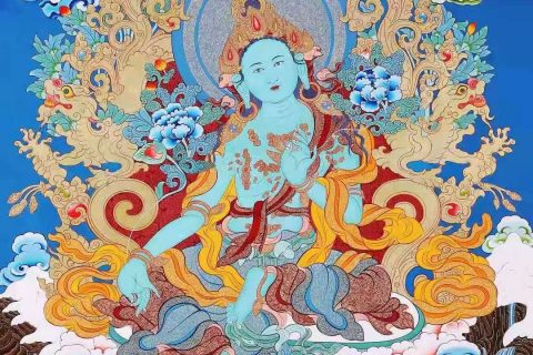 编号138-710273：彩绘唐卡-绿度母（90*63CM左右）