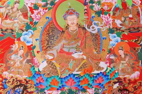 编号138-962778：彩绘唐卡-莲花生大士（139*100CM左右）