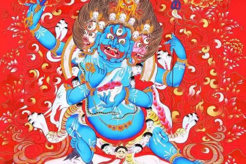 编号138-262630：红金唐卡-四臂玛哈嘎拉（70*50CM左右）