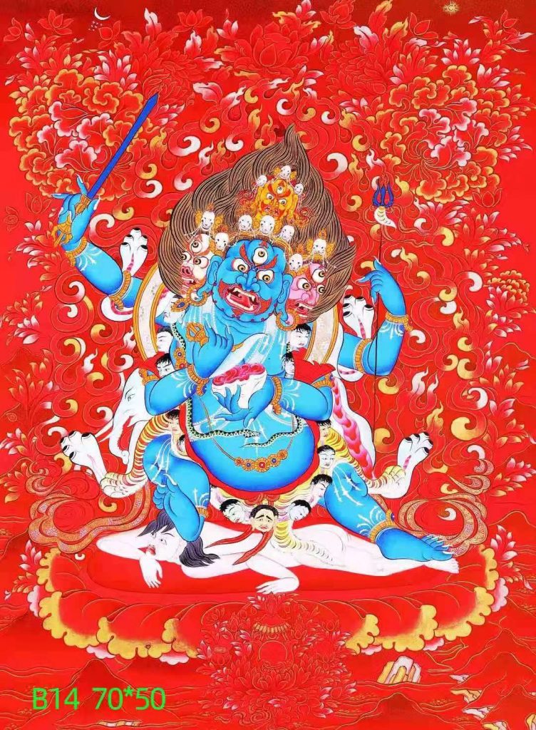 编号138-262630：红金唐卡-四臂玛哈嘎拉（70*50CM左右）