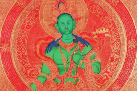 编号138-233465：红金唐卡-绿度母（70*70CM左右）