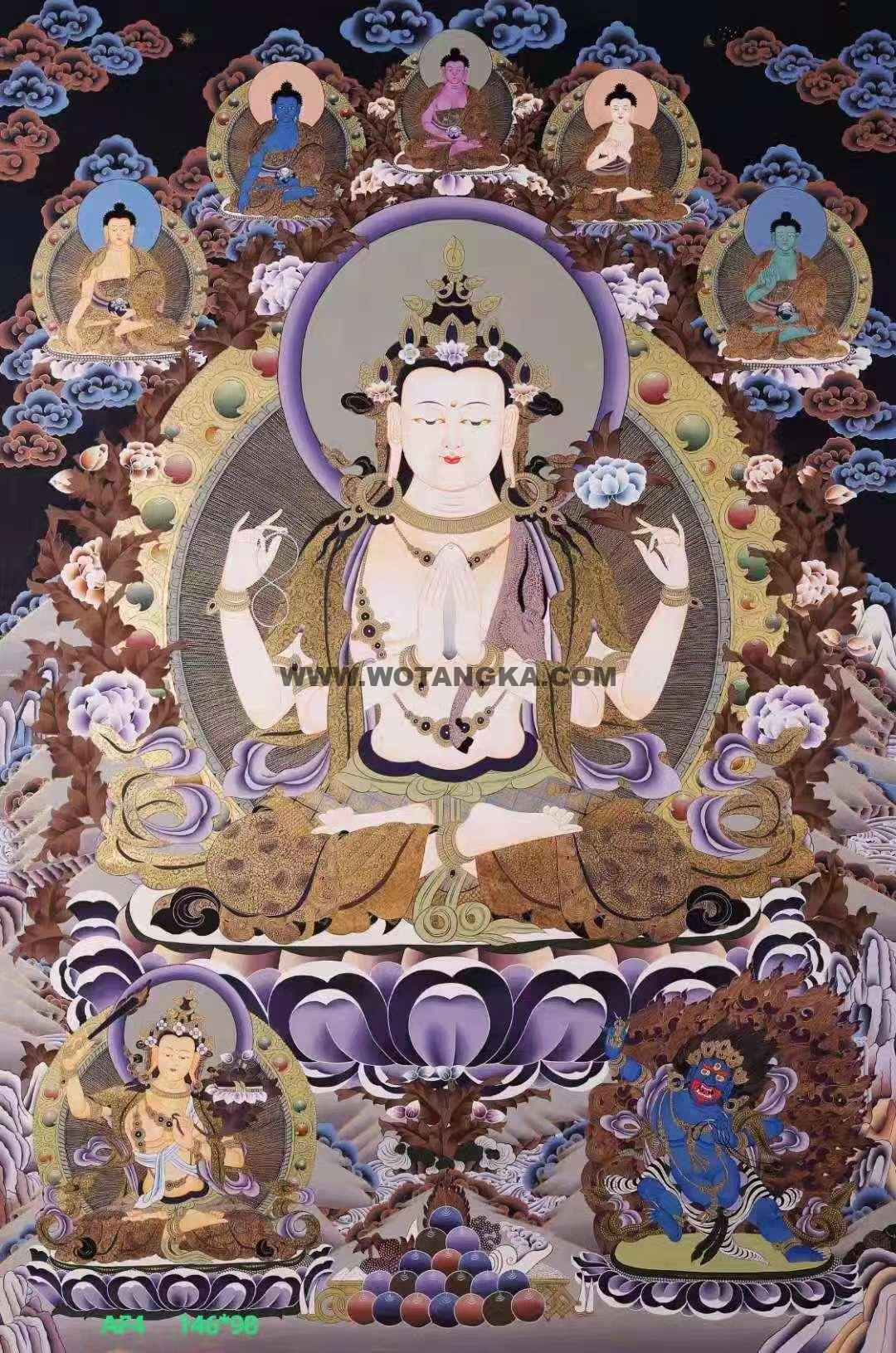 编号138-467709：彩绘唐卡-四臂观音（146*98CM左右）