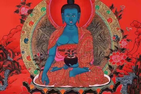 编号138-976424：红金唐卡-药师佛 （75*50CM左右）