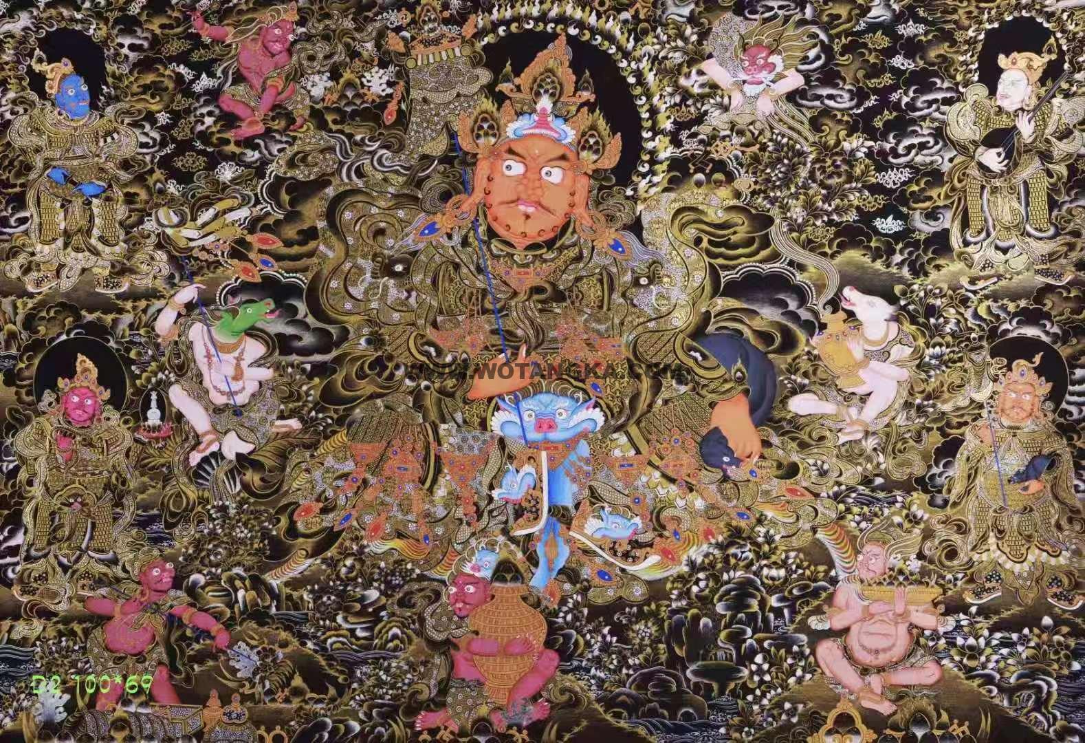编号138-401901：黑金唐卡-财宝天王（100*69CM左右）