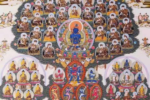 编号138-707685：彩绘唐卡-金刚总持佛（噶举派皈依境）（110*77CM左右）