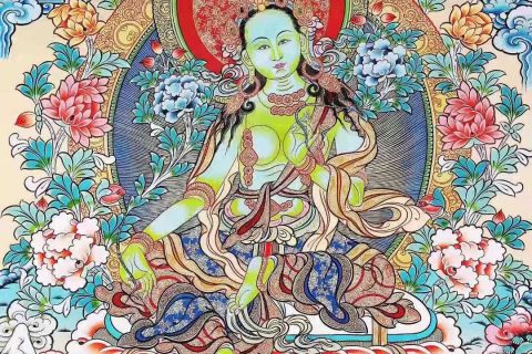 编号138-276969：彩绘唐卡-绿度母（70*50CM左右）