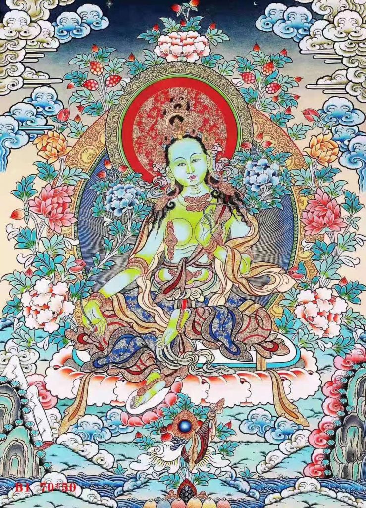 编号168-721243：彩绘唐卡-绿度母（70*50CM左右）