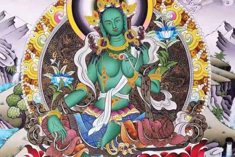 编号138-783934：彩绘唐卡-绿度母（75*50CM左右）