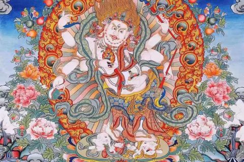 编号138-827147：彩绘唐卡-白六臂玛哈嘎拉（85*55CM左右）