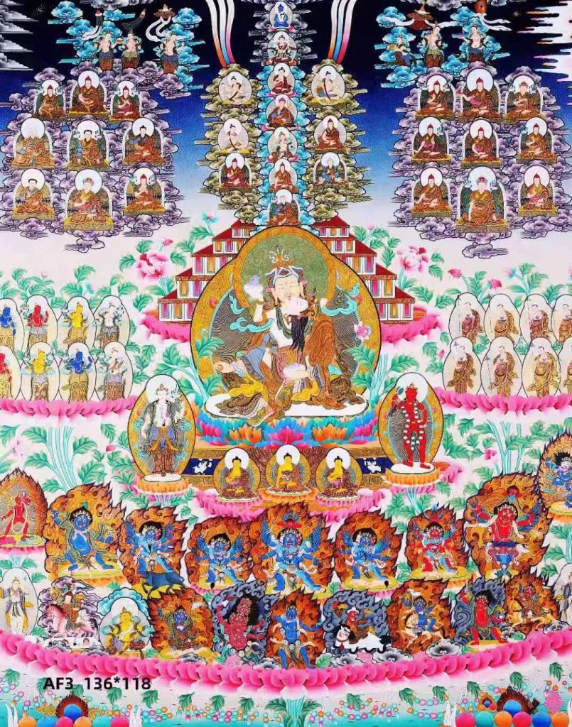 编号138-380135：彩绘唐卡-莲花生大士（宁玛派皈依境）（136*118CM左右）