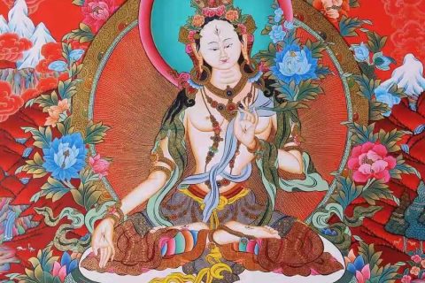 编号138-870214：彩绘唐卡-白度母（90*60CM左右）