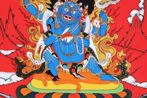 编号188-928402：红金唐卡-四臂玛哈嘎拉（72*52CM左右）