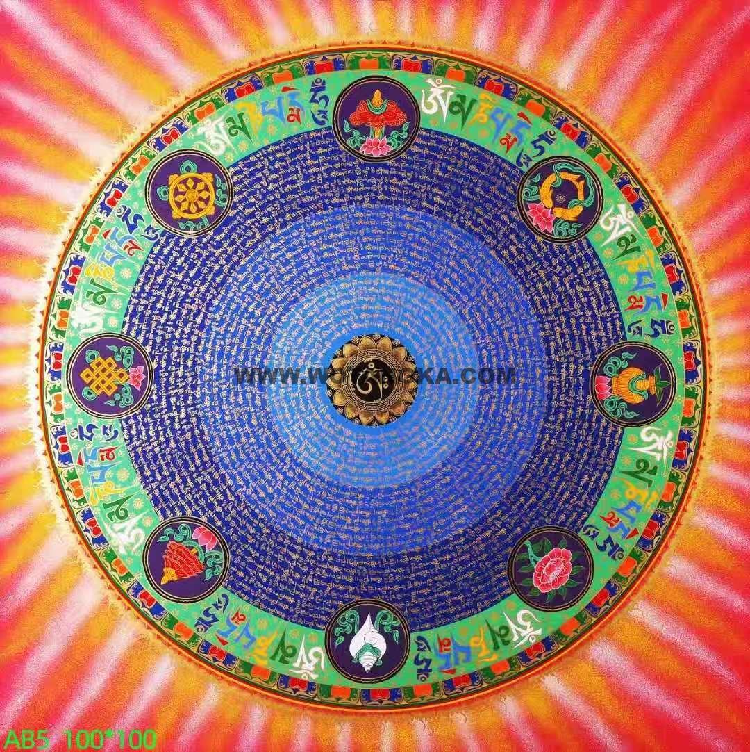 编号138-335010：彩绘唐卡-吉祥八宝坛城（100*100CM左右）