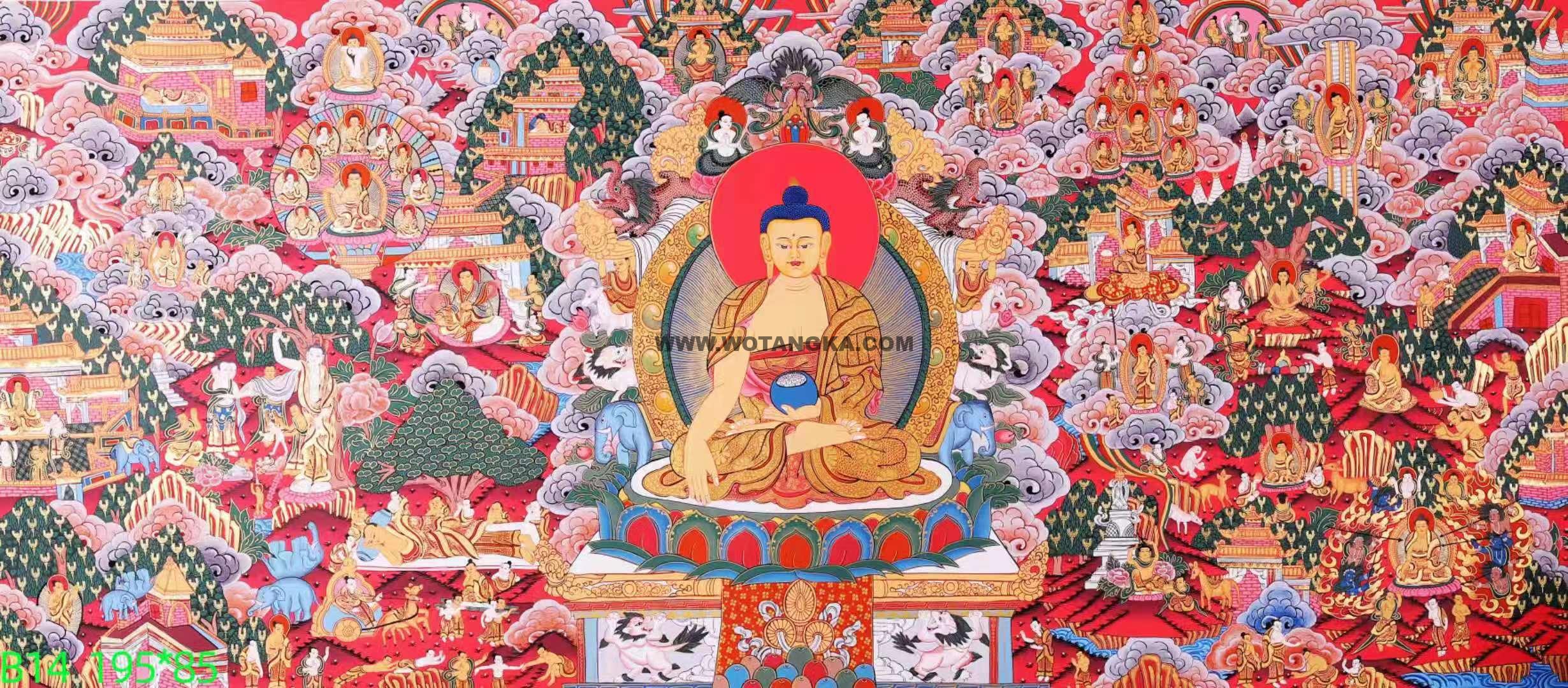 编号138-683875：彩绘唐卡-释迦牟尼成道图（195*85CM左右）