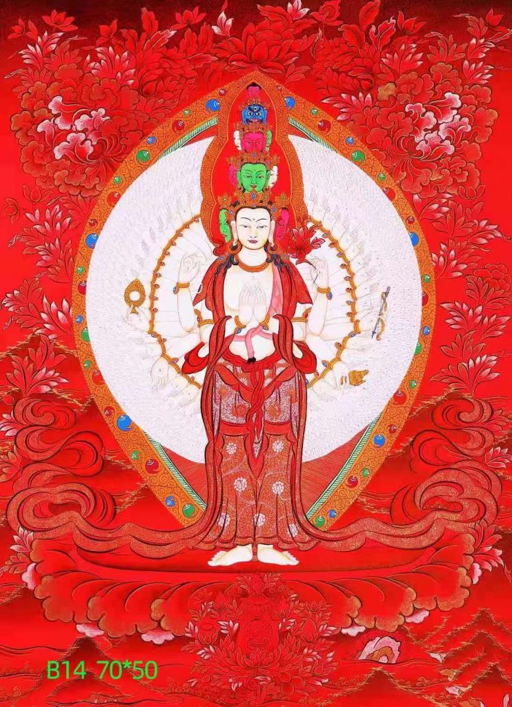 编号138-526186：红金唐卡-千手观音（70*50CM左右）