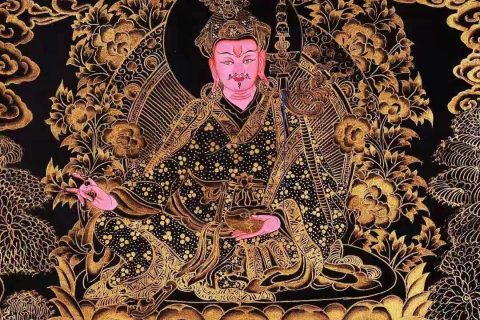 编号138-786595：黑金唐卡-莲花生大士（75*50CM左右）