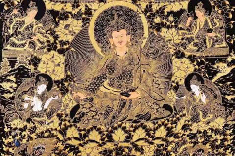 编号138-820868：黑金唐卡-莲花生大士（140*100CM左右）