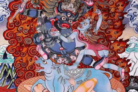 编号138-701778：彩绘唐卡-阎魔法王（60*43CM左右）