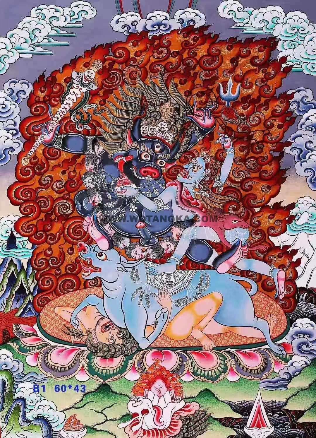 编号138-459596：彩绘唐卡-阎魔法王（60*43CM左右）