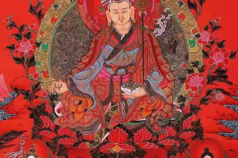 编号138-524511：红金唐卡-莲花生大士（75*50CM左右）