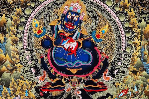 编号138-678009：黑金唐卡-宝帐护法（100*70CM左右）