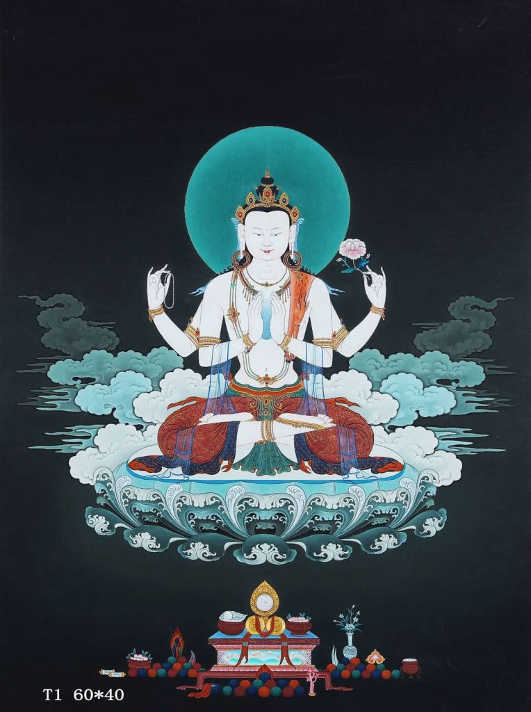 编号188-282076：彩绘唐卡-四臂观音（60*40CM左右）