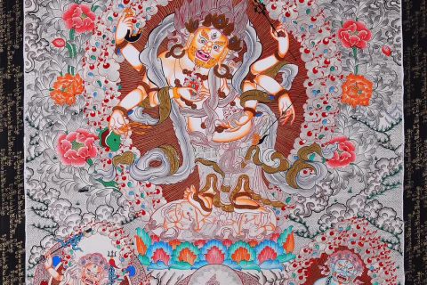 编号188-903550：白银唐卡-白六臂玛哈嘎拉（85*60CM左右）