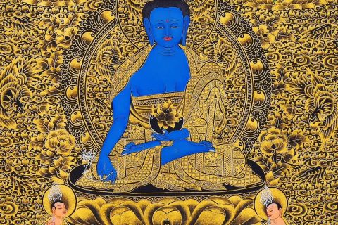 编号188-844970：黑金唐卡-药师佛（60*45CM左右）