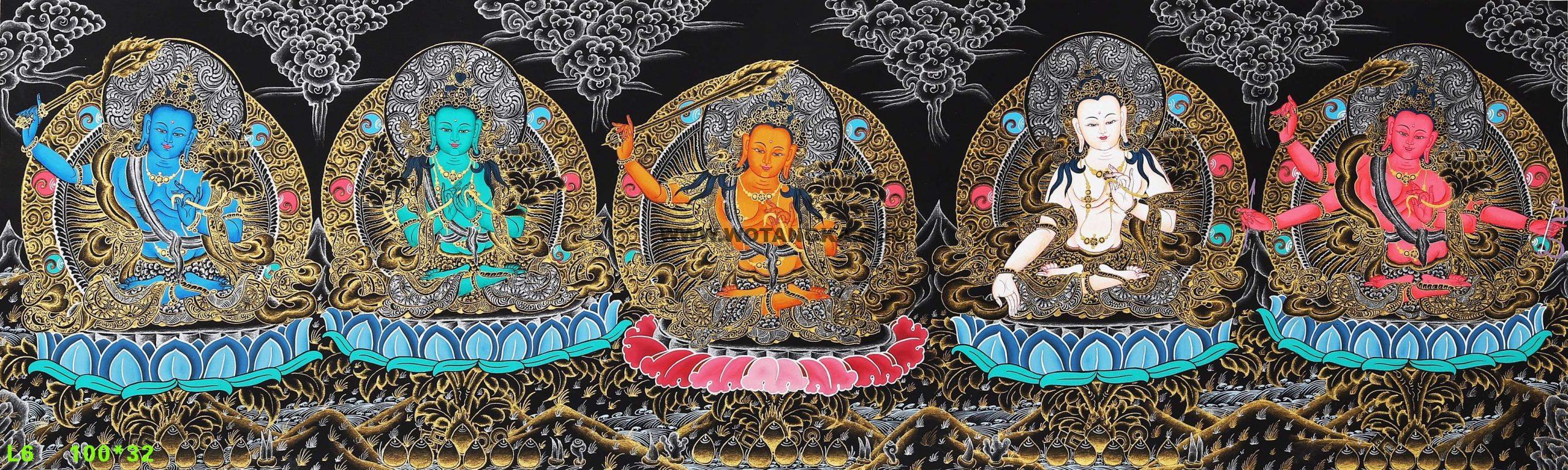 编号188-256810：彩绘唐卡-文殊菩萨·五部文殊（32*100CM左右）