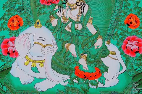 编号188-353842：绿金唐卡-普贤菩萨（75*50CM左右）