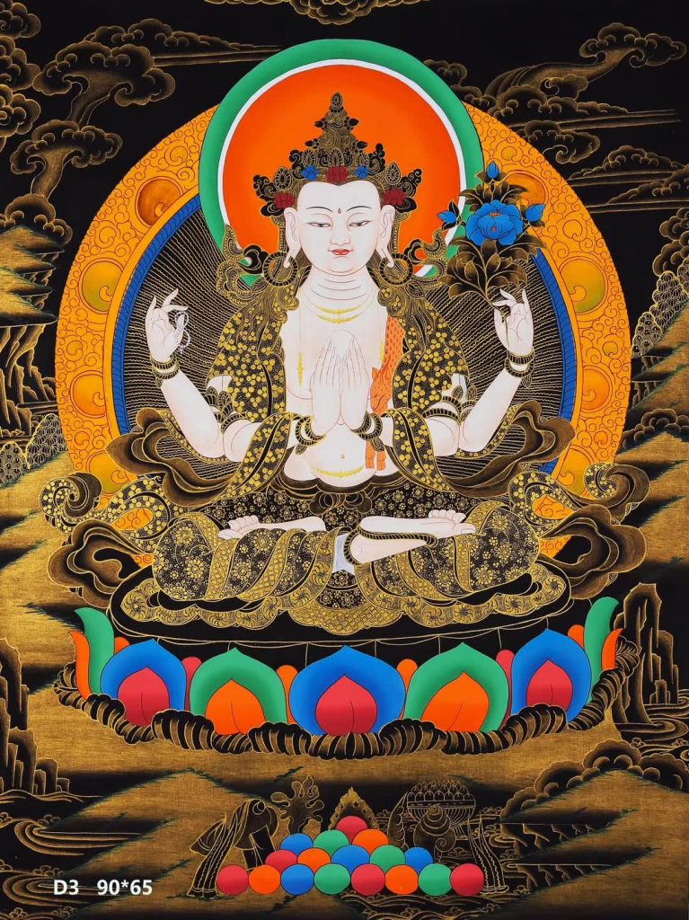 编号188-868550：黑金唐卡-四臂观音（90*65CM左右）