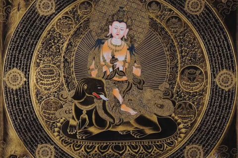 编号188-689850：黑金唐卡-普贤菩萨坛城（70*70CM左右）