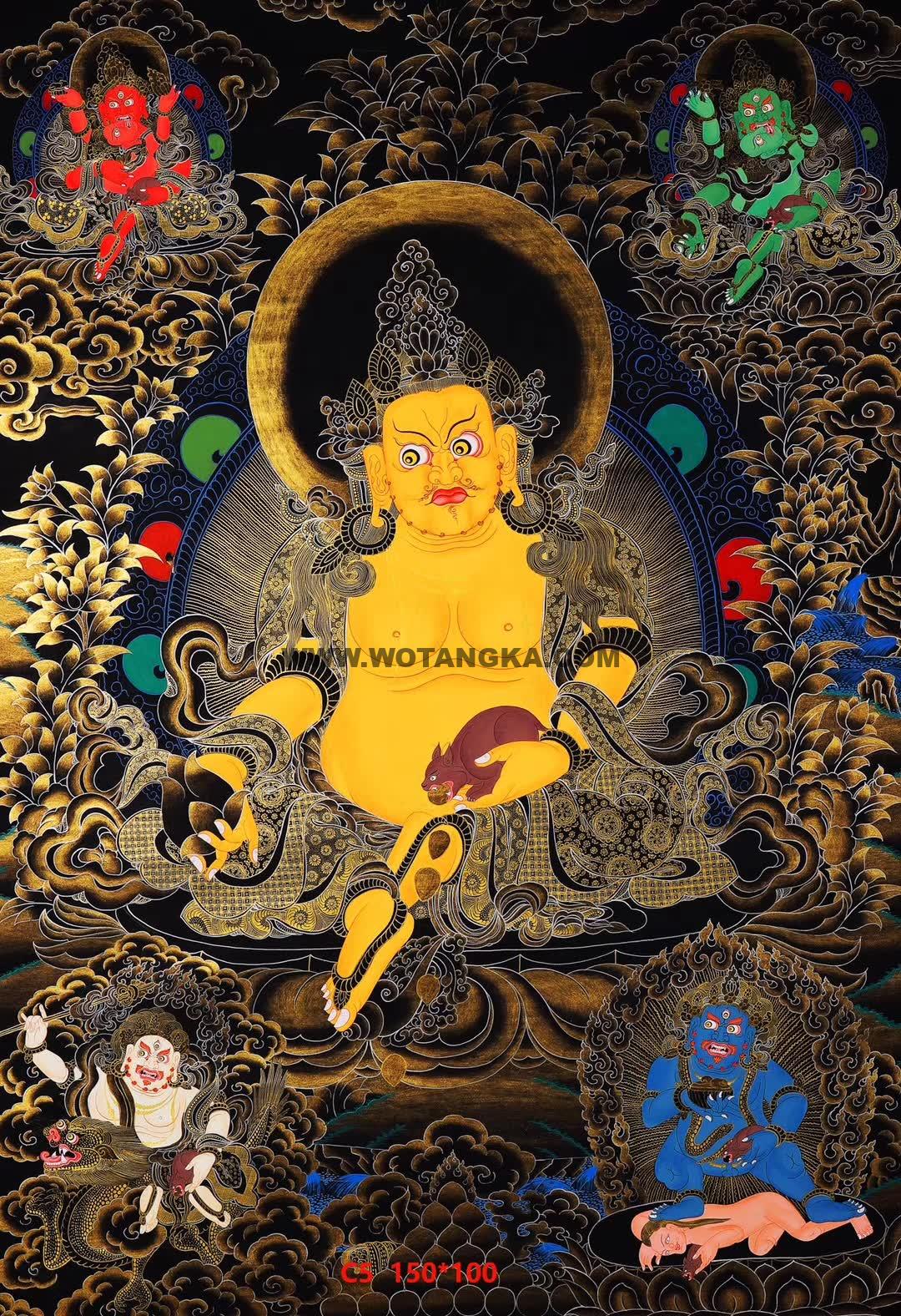 编号188-813603：黑金唐卡-五方财神（150*100CM左右）