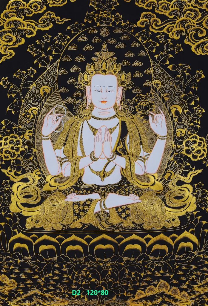 编号188-984000：黑金唐卡-四臂观音（120*80CM左右）