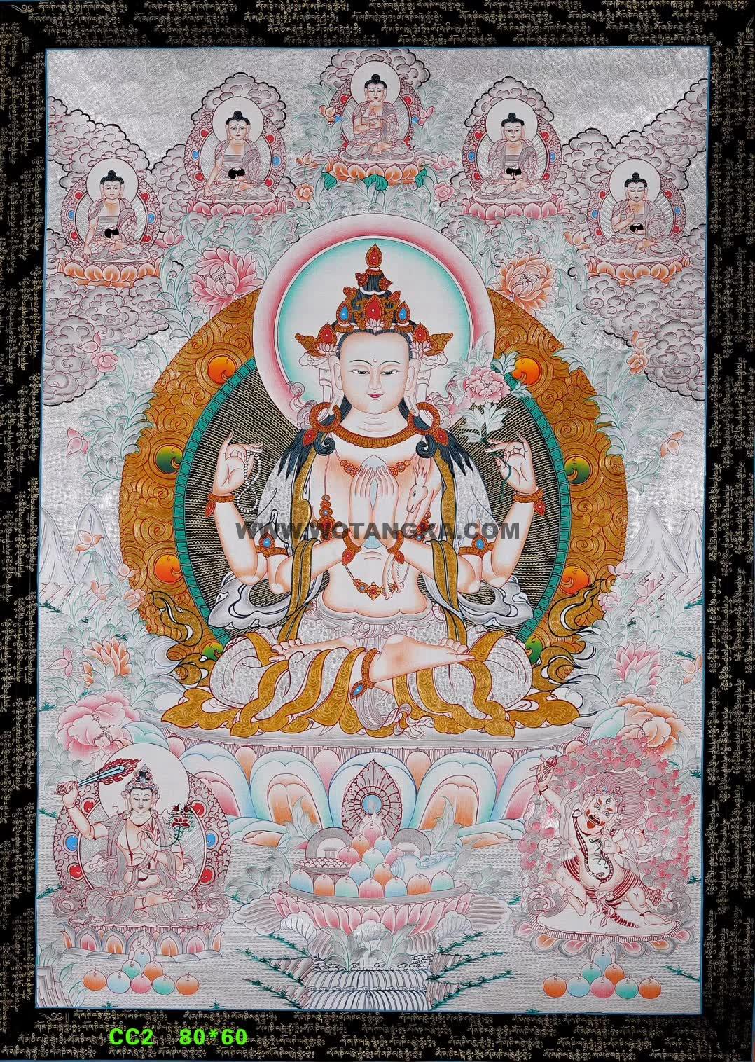 编号188-266934：白银唐卡-四臂观音（80*60CM左右）