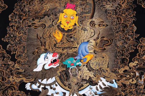 编号188-385323：黑金唐卡-财宝天王（75*55CM左右）
