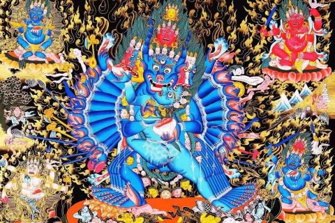 编号188-339707：黑金唐卡-大威德金刚（104*76CM左右）