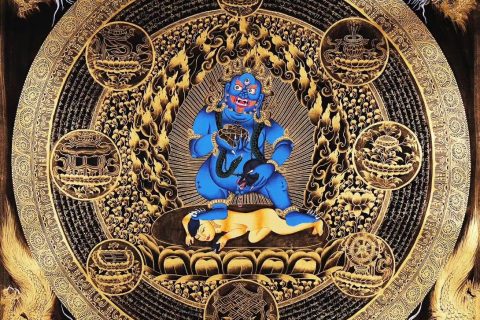 编号138-109665：黑金唐卡-黑财神坛城（70*70CM左右）