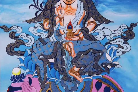 编号138-135376：蓝金唐卡-普贤菩萨（81*50CM左右）