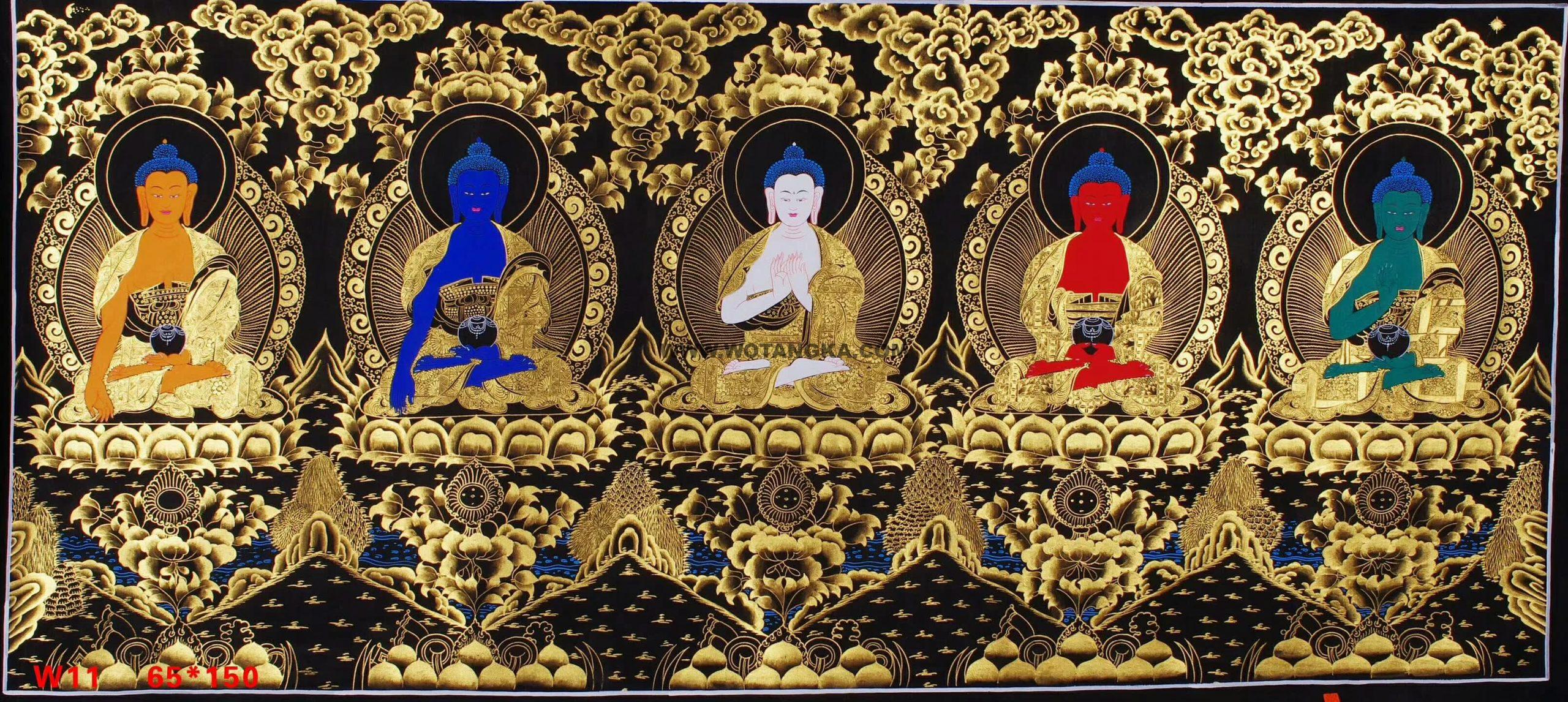 编号188-989528：彩绘唐卡-五方佛（65*150CM左右）