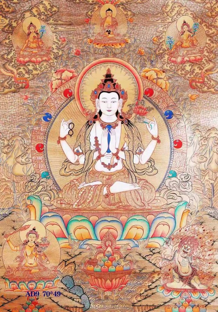 编号188-471345：黄金唐卡-四臂观音（70*49CM左右）