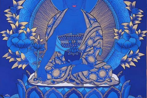 编号188-855450：蓝金唐卡-药师佛（60*42CM左右）