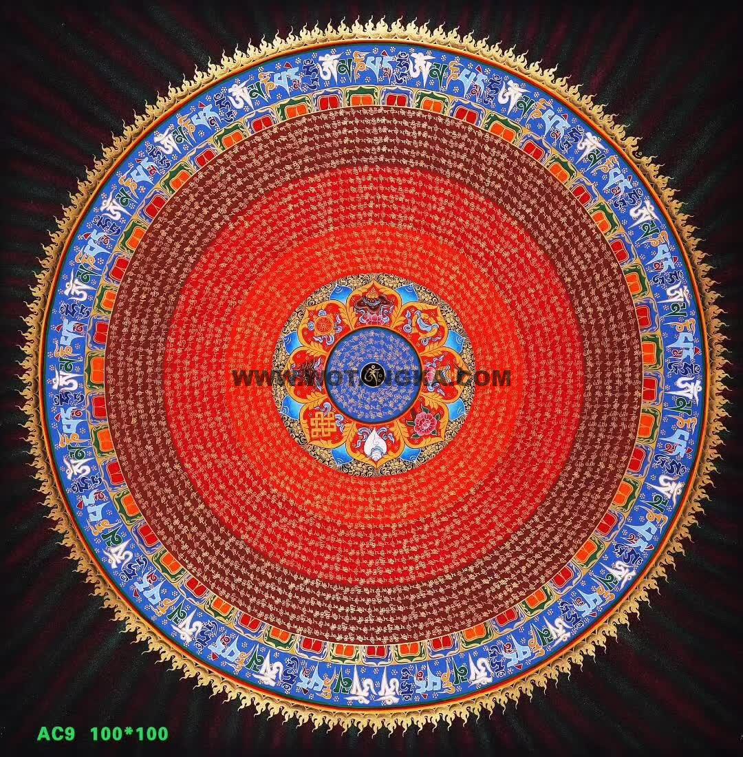 编号188-143554：彩绘唐卡-六字真言坛城（100*100CM左右）