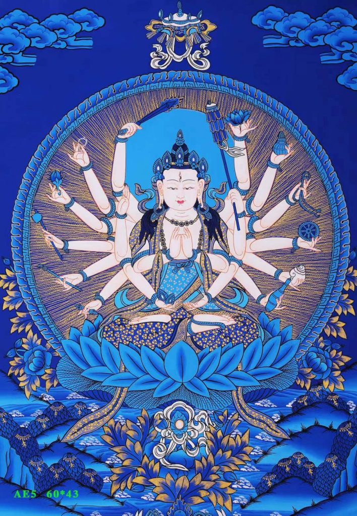 编号188-380693：蓝金唐卡-准提佛母（60*43CM左右）