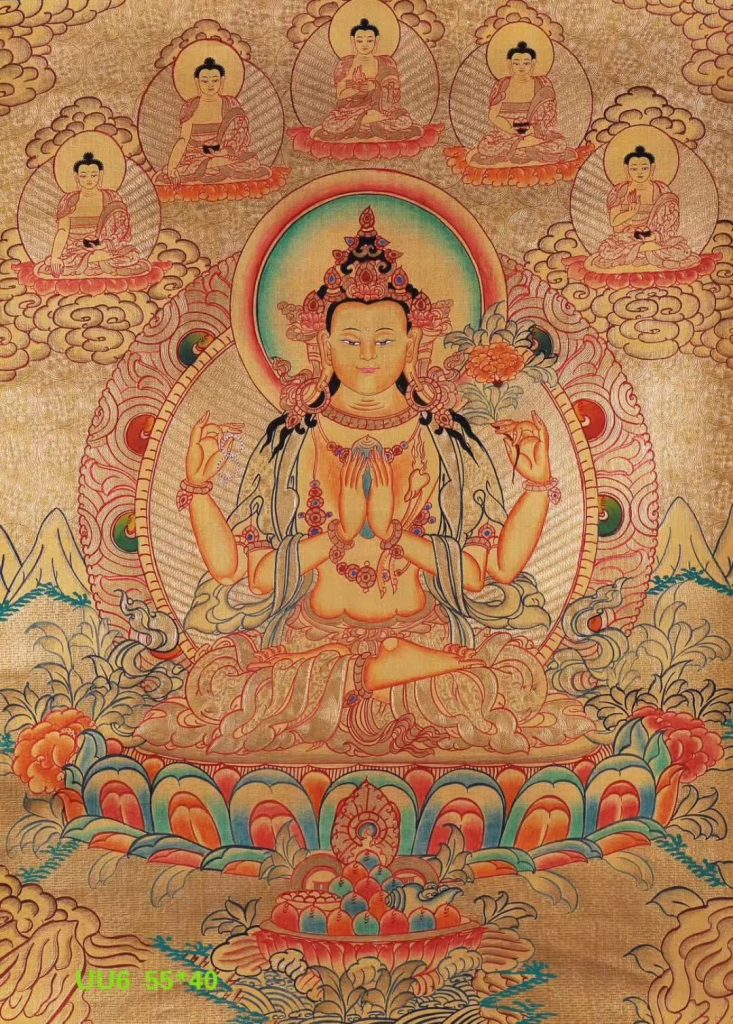编号188-431423：黄金唐卡-四臂观音（55*40CM左右）