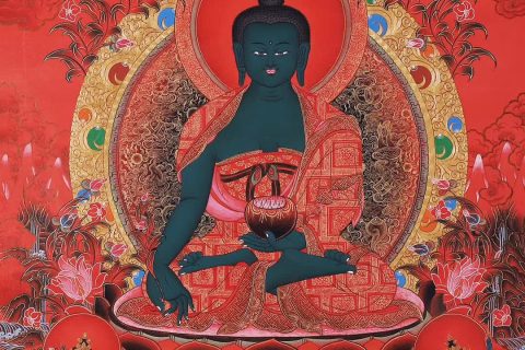 编号188-657864：红金唐卡-药师佛（72*51CM左右）