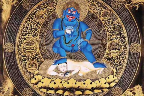 编号138-752738：黑金唐卡-黑财神坛城（70*70CM左右）