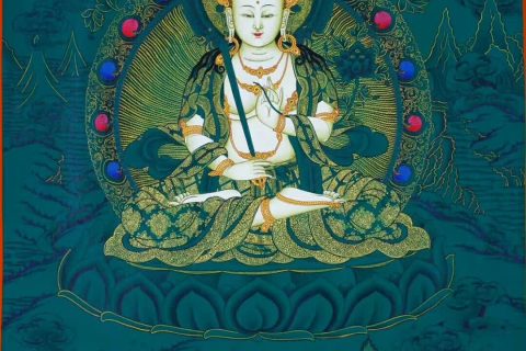编号188-898402：绿金唐卡-虚空藏菩萨（60*45CM左右）