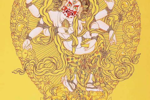 编号188-129022：黄金唐卡-白六臂玛哈嘎拉（60*45CM左右）