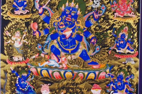 编号188-200067：黑金唐卡-六臂玛哈嘎拉（85*60CM左右）